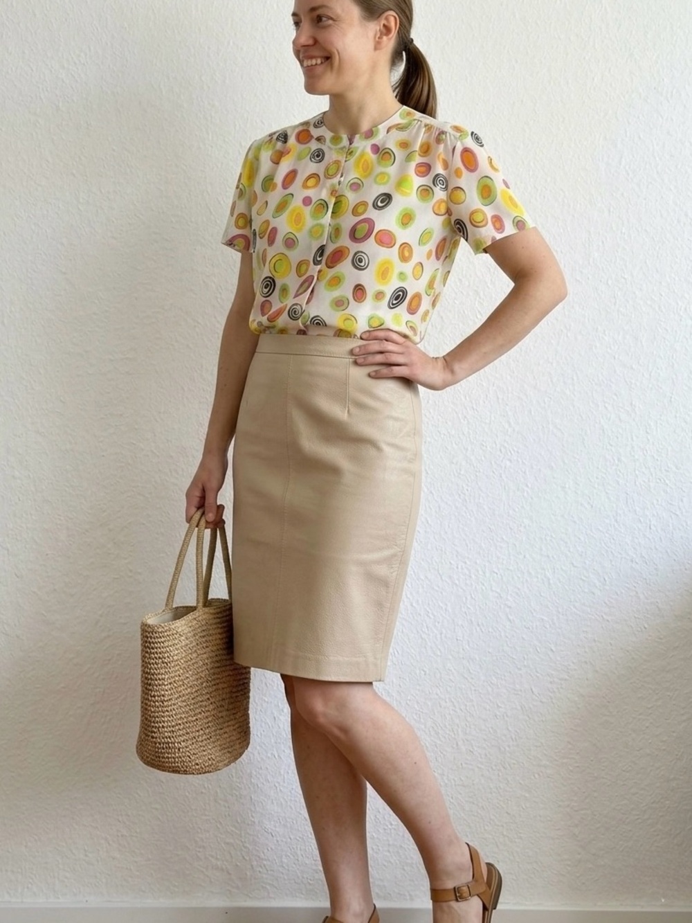 VTG Jacques Vert Retro Abstract Geometric Blouse 80s 90s Mod Colorful Sz Medium